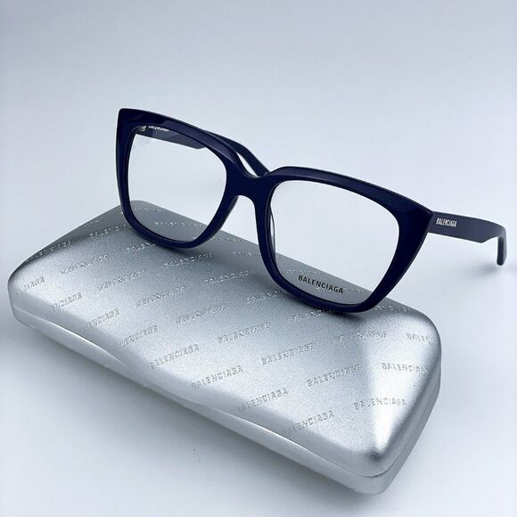 NEW Balenciaga BB0062O 006 Dark Blue Logo Square Women Eyeglasses - Picture 2 of 11